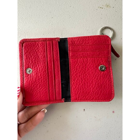 Fossil Red Popstitch Pebble Genuine Leather Bi-Fold Zip Coin ID Card Mini Wallet - Picture 5 of 5